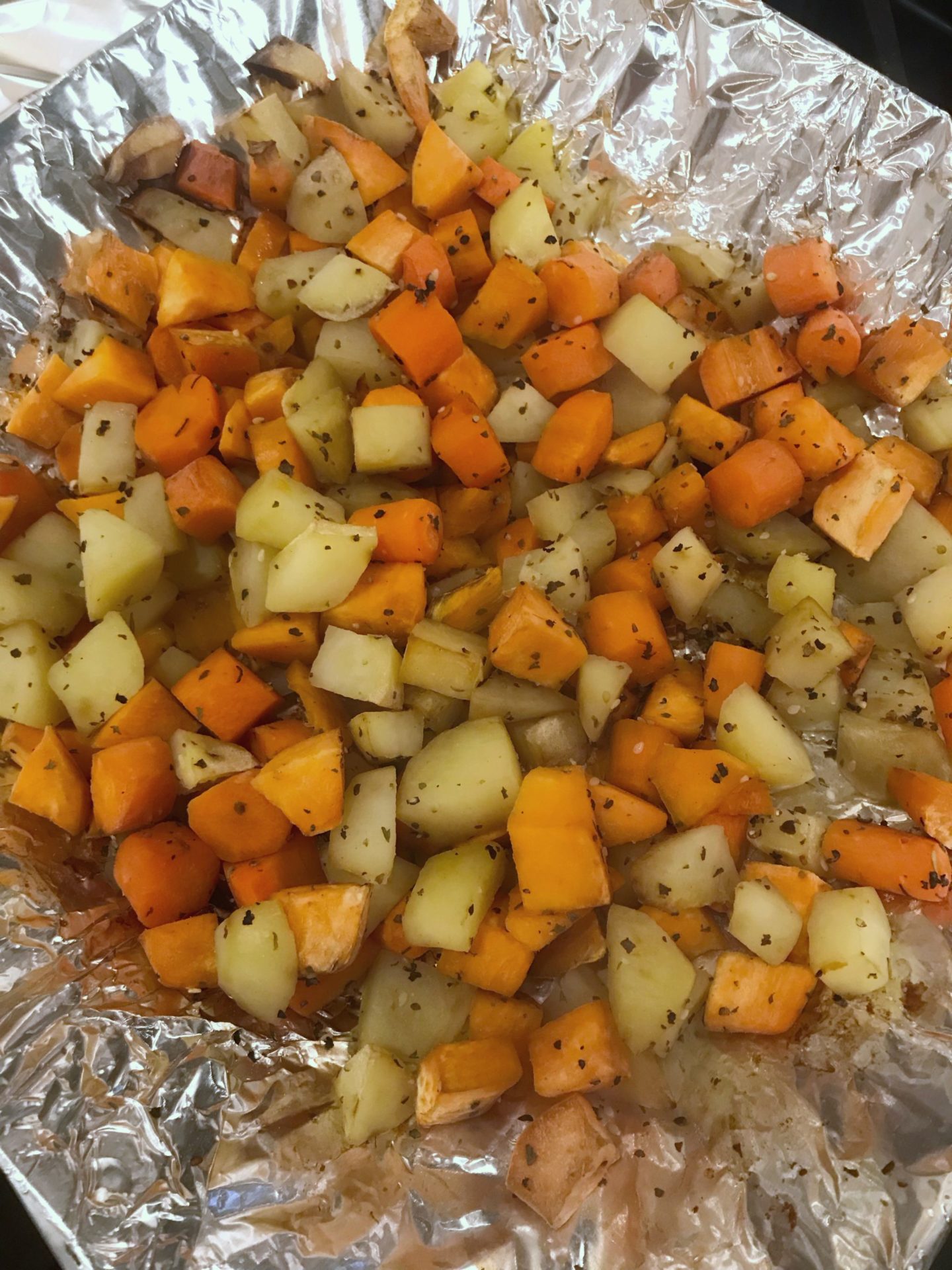 roasted veggies, vegetables, root veggies, potatoes, carrots, yams, sweet potatoes.  good to eat, gluten free, on the grill